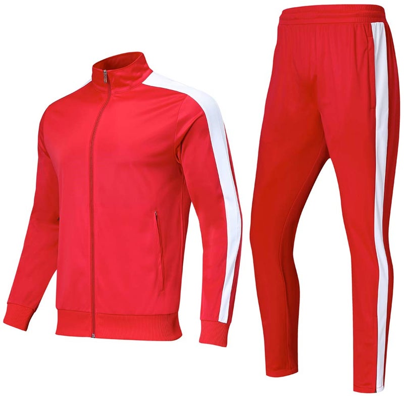 Shinestone Men's Sport Casual Tracksuit Warm Up Tracksuit Gym Training Wear for Christmas (Red, Medium) - Image 1